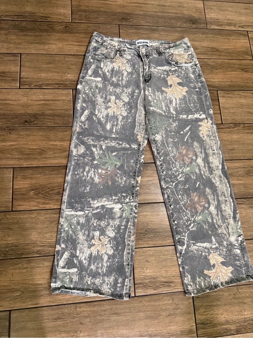 Disclosure Women's Camouflage Straight Leg Mid Rise Dark Wash Cotton Denim Jeans